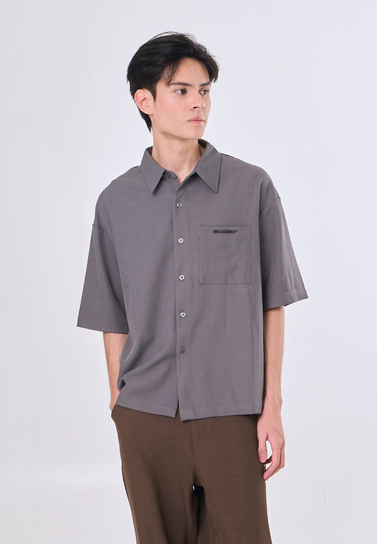 Mossimo Light Gray Tailored Fit Woven Short Sleeves Top For Men