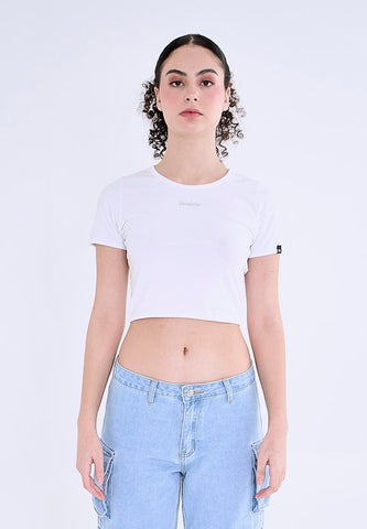 Mossimo Adara White Scoop Neck Retro Cropped Fit Tee