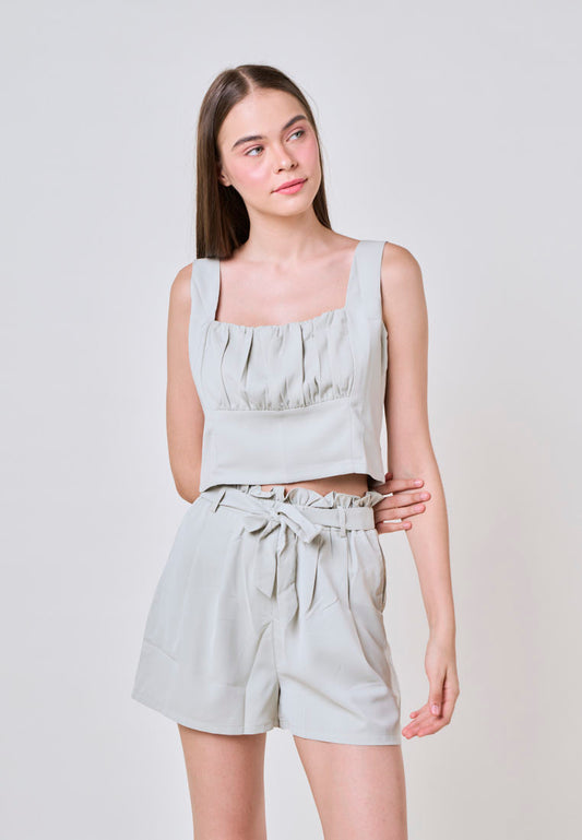 Cali Pale Green Square Neck Top