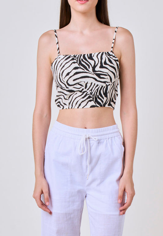Lara White Black Woven Cami Top with Smocking Detail