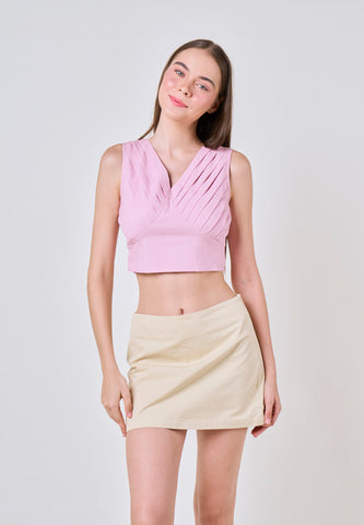 Evening Sand Fashion Pleated Crop Top Tailored Fit