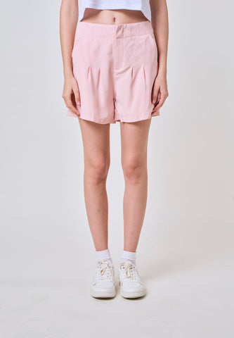 Pink Tapered Fashion Shorts with Darts