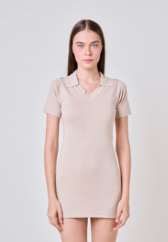 Stephanie Khaki Knit Dress with Collar