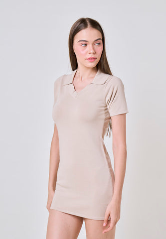 Stephanie Khaki Knit Dress with Collar