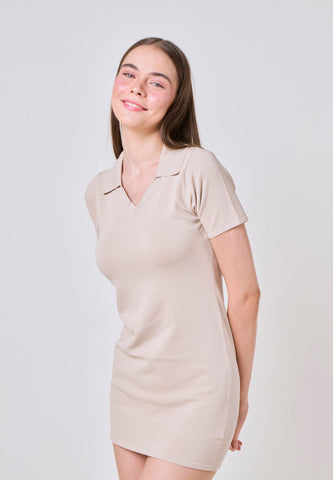 Stephanie Khaki Knit Dress with Collar
