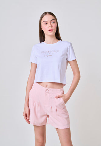 Pink Tapered Fashion Shorts with Darts