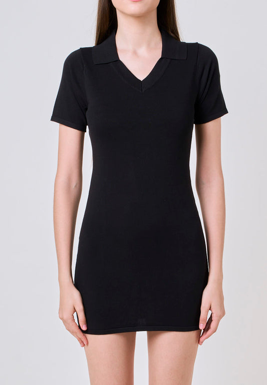 Stephanie Black Knit Dress with Collar