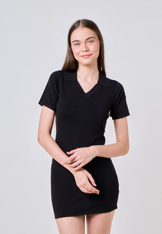 Stephanie Black Knit Dress with Collar