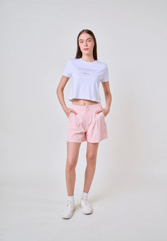 Pink Tapered Fashion Shorts with Darts