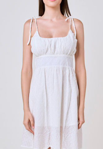 White Fashion Gartered Eyelet Mini Dress  Tailored Fit