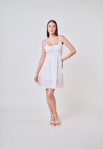 White Fashion Gartered Eyelet Mini Dress  Tailored Fit