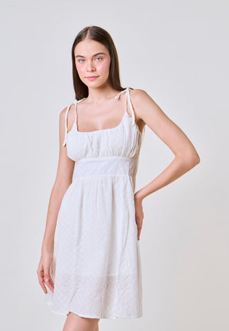 White Fashion Gartered Eyelet Mini Dress  Tailored Fit