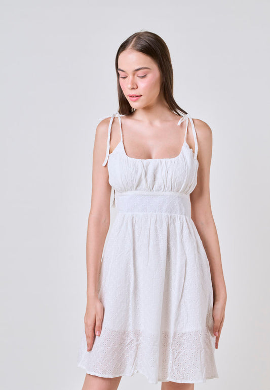 White Fashion Gartered Eyelet Mini Dress  Tailored Fit