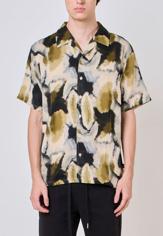 Mossimo Rael Black Green Buttondown Comfort Printed Woven Short Sleeves Top
