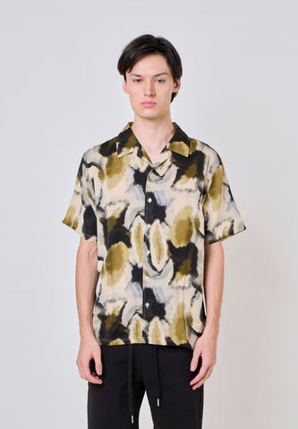 Mossimo Rael Black Green Buttondown Comfort Printed Woven Short Sleeves Top
