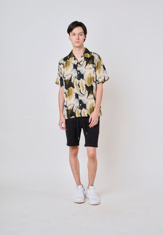 Mossimo Rael Black Green Buttondown Comfort Printed Woven Short Sleeves Top