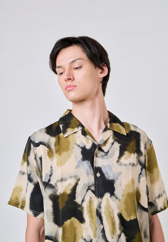 Mossimo Rael Black Green Buttondown Comfort Printed Woven Short Sleeves Top