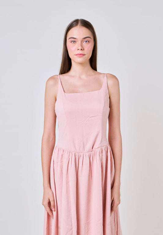 Mossimo Winslet Peach Square Neck Midi Dress w/ Adjustable Strap