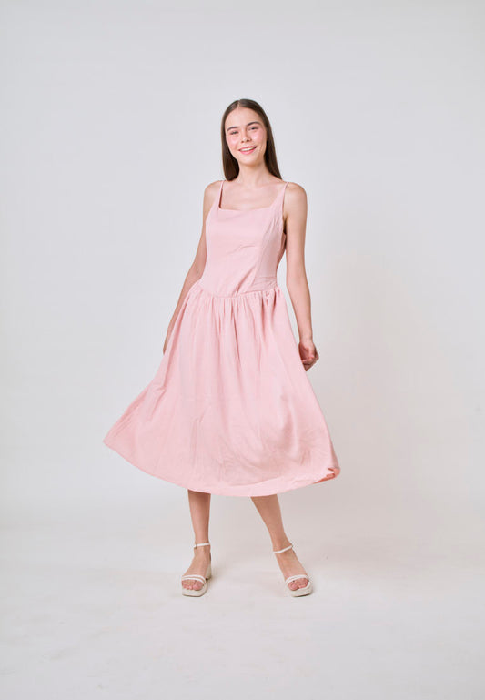 Mossimo Winslet Peach Square Neck Midi Dress w/ Adjustable Strap