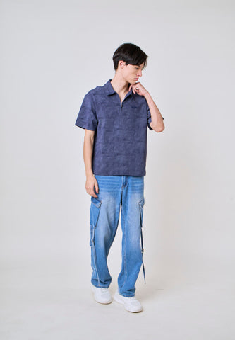 Mossimo Levi Navy Blue Comfort Tie Dye Polo Shirt