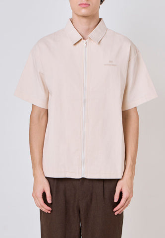 Mossimo Knox Sand Buttondown Boxy Woven Short Sleeves Top
