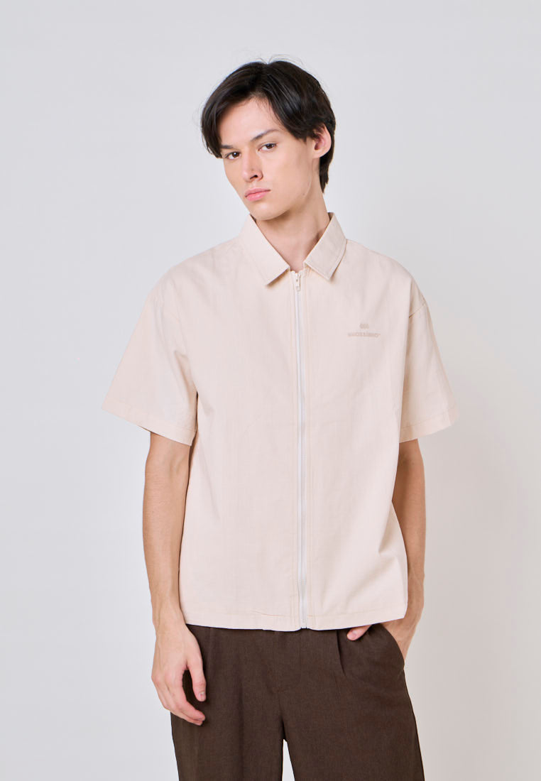 Mossimo Knox Sand Buttondown Boxy Woven Short Sleeves Top