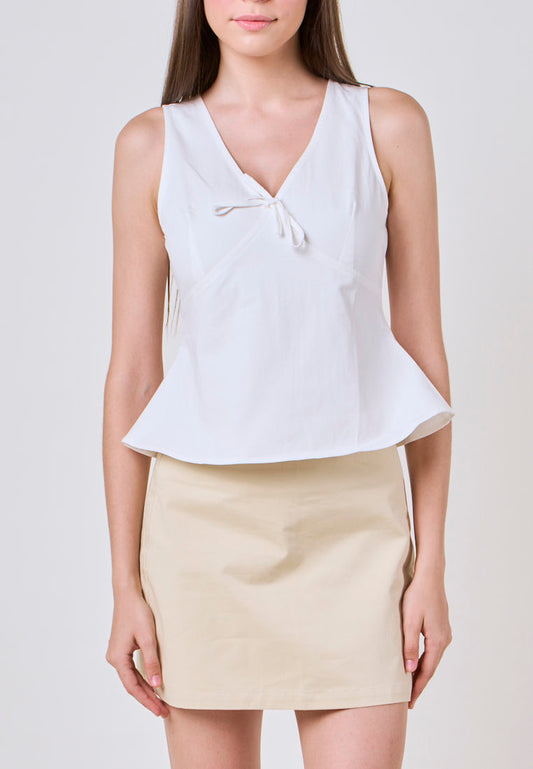 Mossimo Willow White V-Neck Linen Top w/ Lace