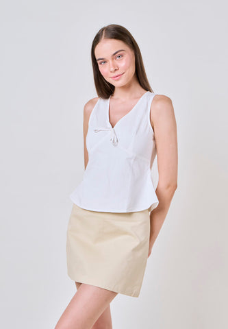 Mossimo Willow White V-Neck Linen Top w/ Lace