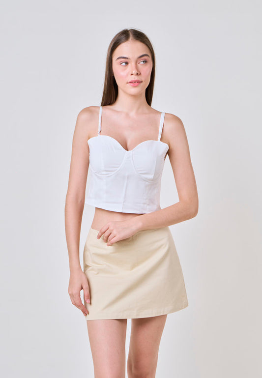 Laurice White Woven Bustier with Spaghetti Strap