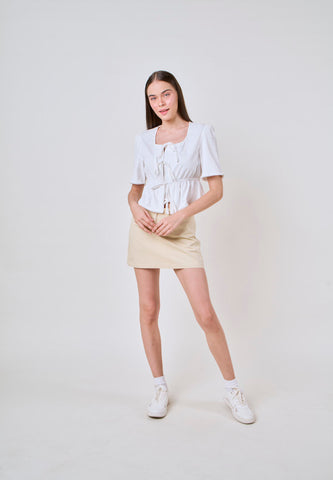 Mossimo Lucy White Self-Tie Peplum Woven Top w/ Lace