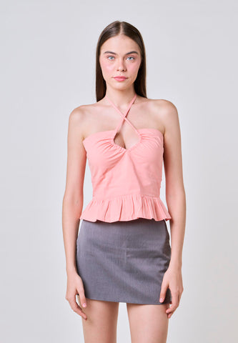 Ivy Orange Keyhole Drawstring Fashion Top