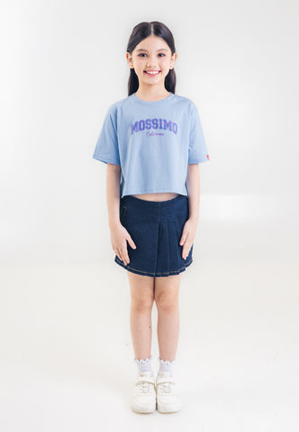 Mossimo Kids Girls' Blue Glitter Heart Logo Loose Cropped Tshirt