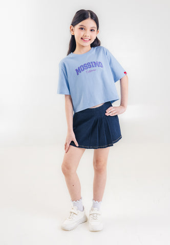 Mossimo Kids Girls' Blue Glitter Heart Logo Loose Cropped Tshirt