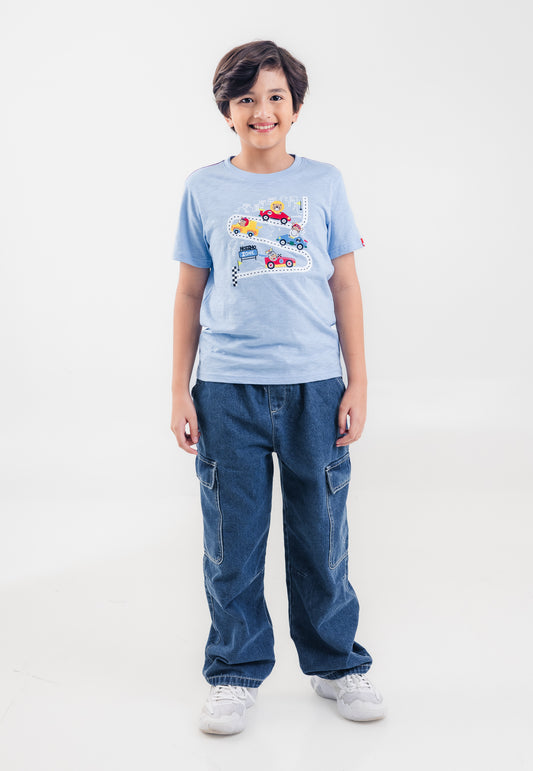 Mossimo Kids Boys Light Blue Racing Cart Print Basic Tshirt