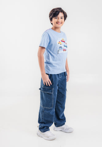Mossimo Kids Boys Light Blue Racing Cart Print Basic Tshirt