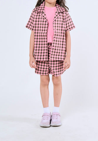 Mossimo Kids Girls Janella Pink Plaid Sports Collar Shirt with inner and Shorts