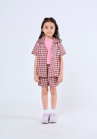 Mossimo Kids Girls Janella Pink Plaid Sports Collar Shirt with inner and Shorts