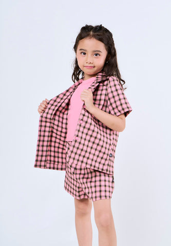 Mossimo Kids Girls Janella Pink Plaid Sports Collar Shirt with inner and Shorts