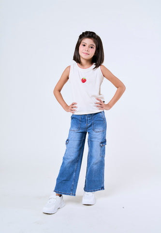 Mossimo Kids Alina Beige Strawberry Fruit Ribbed Top