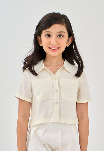 Mossimo Kids Rizalyn White Dual Pocket Cropped Polo