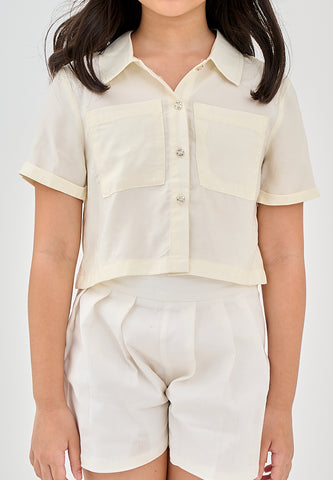 Mossimo Kids Rizalyn White Dual Pocket Cropped Polo