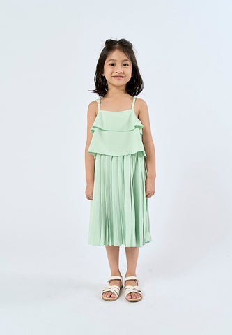Mossimo Kids Pamela Light Green Ruffle Trim Pleated Dress