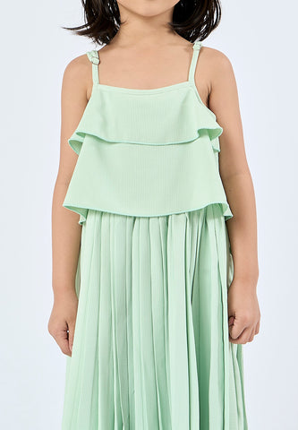 Mossimo Kids Pamela Light Green Ruffle Trim Pleated Dress
