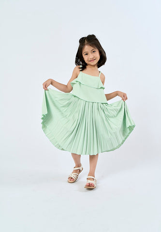 Mossimo Kids Pamela Light Green Ruffle Trim Pleated Dress