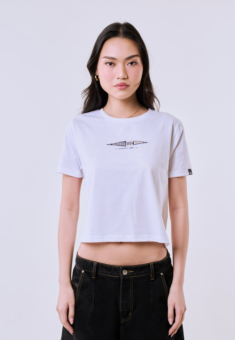Mossimo Women's White Atlethic Dept Logo Classic Cropped Fit Tee