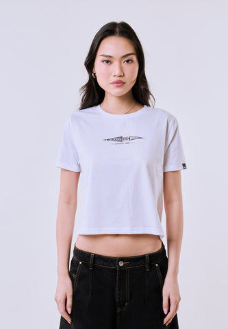 Mossimo Women's White Atlethic Dept Logo Classic Cropped Fit Tee