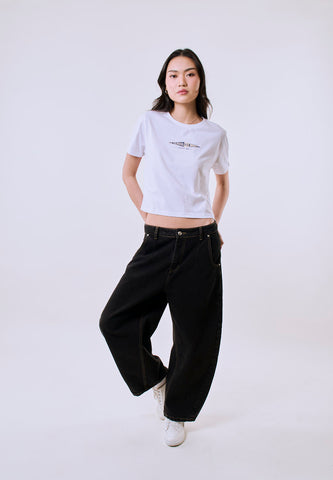 Mossimo Women's White Atlethic Dept Logo Classic Cropped Fit Tee