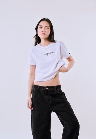 Mossimo Women's White Atlethic Dept Logo Classic Cropped Fit Tee
