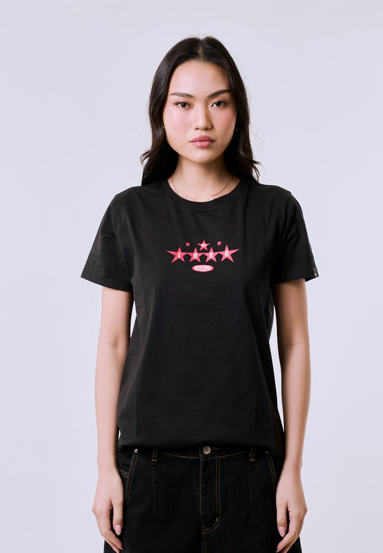 Mossimo Women's Black Star Graphic Logo Classic Fit Tee