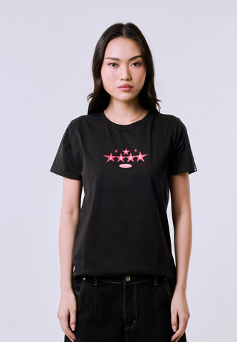 Mossimo Women's Black Star Graphic Logo Classic Fit Tee
